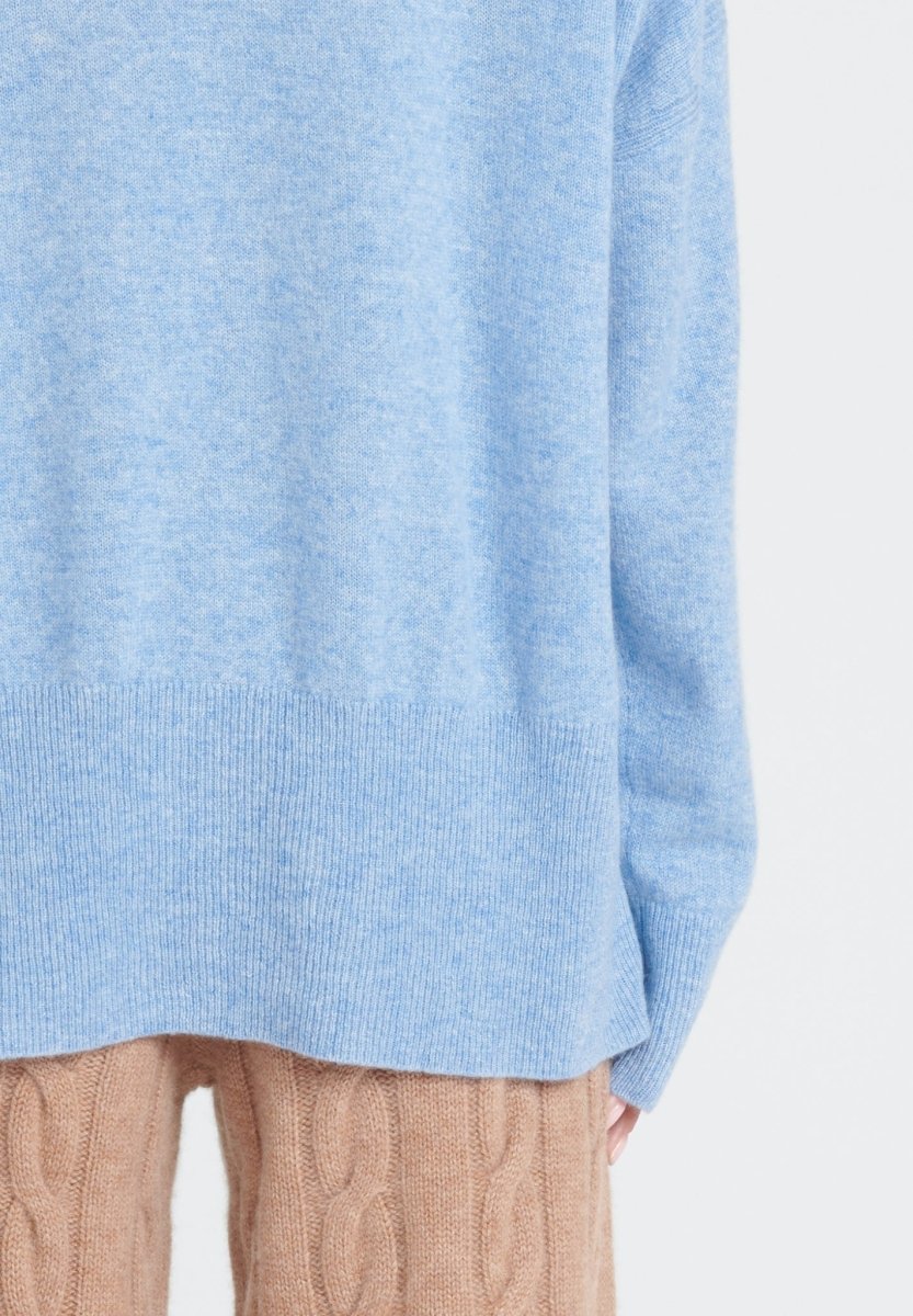 Pull col montant femme en cachemire bleu ciel - ZAYA 13