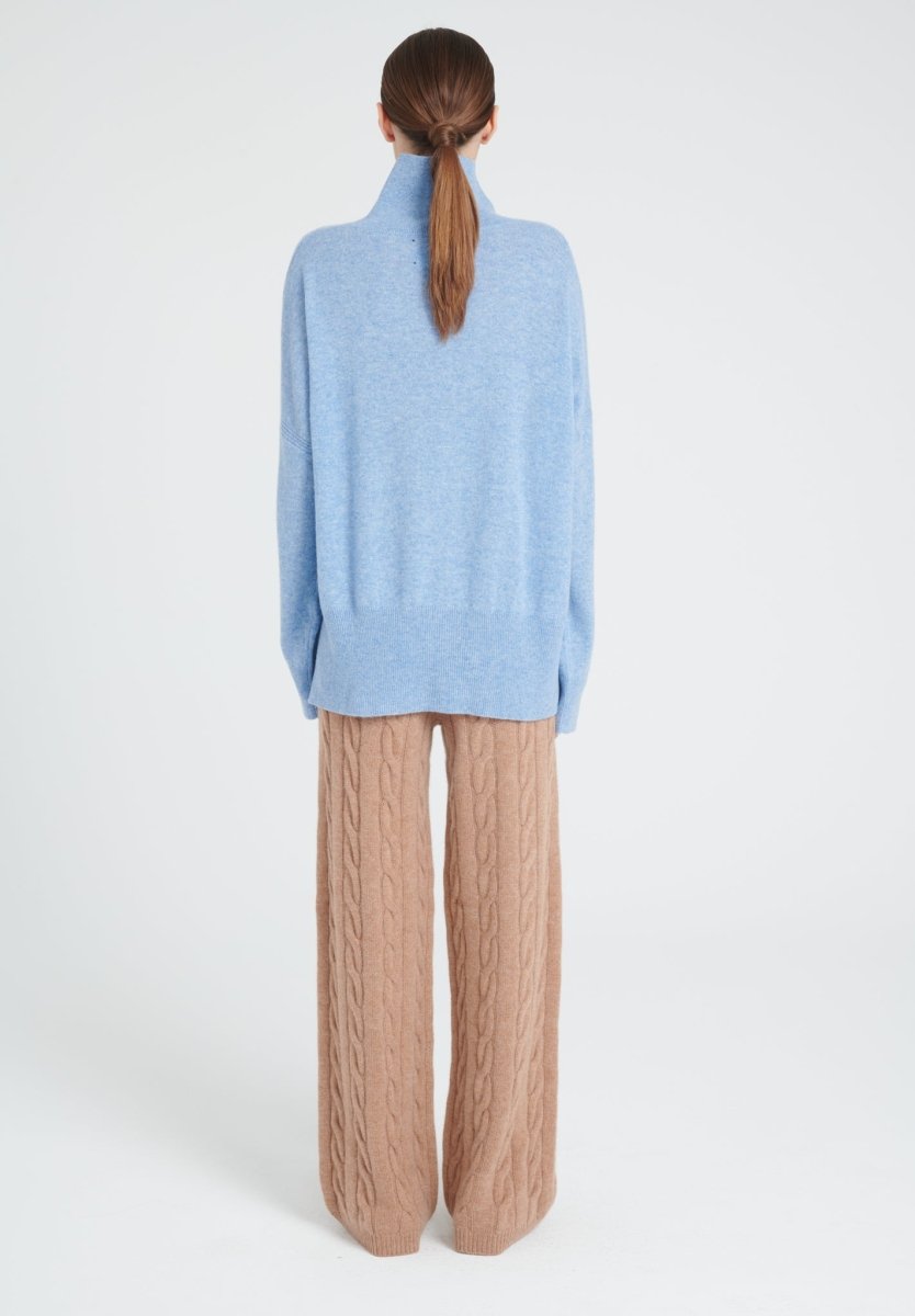 Pull col montant femme en cachemire bleu ciel - ZAYA 13