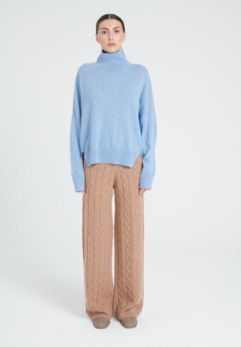 Pull col montant femme en cachemire bleu ciel - ZAYA 13