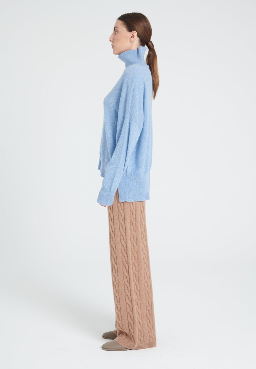 Pull col montant femme en cachemire bleu ciel - ZAYA 13